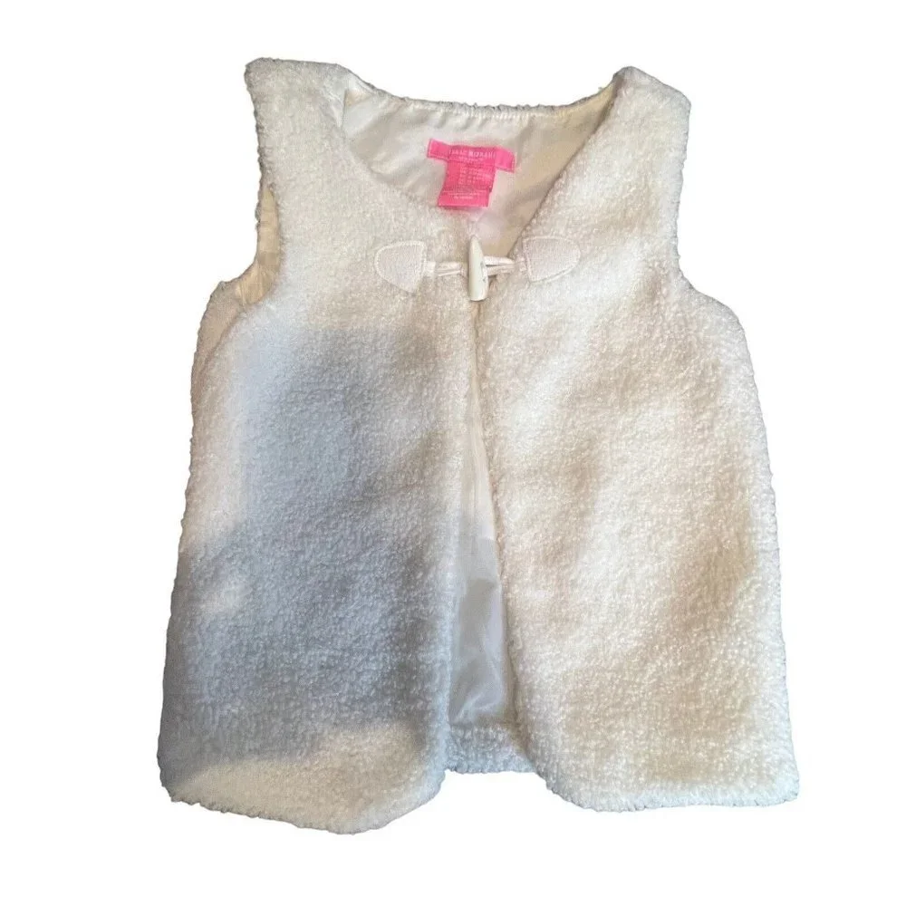 ISAAC MIZRAHI‎ GIRLS 3 PIECE SET FLEECE VEST WHITE PEACE SIGN SEQUINS SIZE XS 4